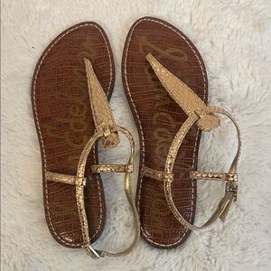 Sam Edelman Gold Metallic T-Strap Sandals